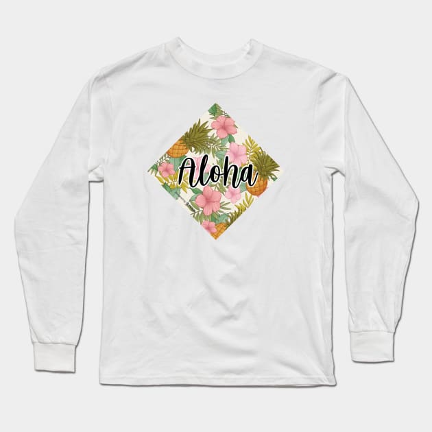 aloha pineapple with flowers Long Sleeve T-Shirt by lr_venus